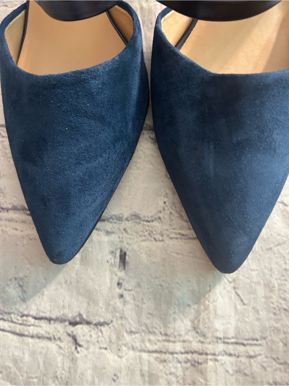 FRANCO SARTO DAVEY NAVY BLUE SUEDE ZIP BACK TWO STRAPS PUMPS WOMEN’S SIZE 8M - Picture 5 of 16